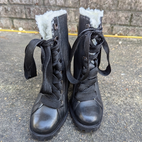 Schutz zhara women's black winter lace up combat boots size 26 - Picture 5 of 11